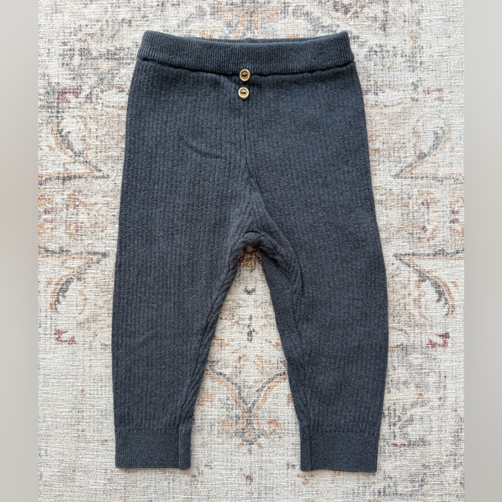 Zara Dark Charcoal Ribbed Kids Leggings with Button Detail